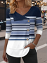 Women Striped Long Sleeve Tee T-shirt V Neck Printing Casual Spring/Fall Top