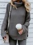 Women Plain Split Joint Winter Street Long Sleeve Turtleneck Sweater