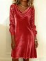 Women Plain Long Sleeve Spring/Fall Split Joint Dress Cowl Neck Daily Sexy Midi Sequin A-Line Dress