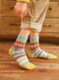 Chunky Knit Thick Warm Mid-calf Socks With Ethnic Retro Geometric Pattern