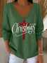 Women Christmas Long Sleeve Tee T-shirt V Neck Printing Casual Spring/Fall Top