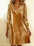 Women Plain Long Sleeve Spring/Fall Split Joint Dress Cowl Neck Daily Sexy Midi Sequin A-Line Dress