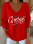 Women Christmas Long Sleeve Tee T-shirt V Neck Printing Casual Spring/Fall Top