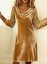 Women Plain Long Sleeve Spring/Fall Split Joint Dress Cowl Neck Daily Sexy Midi Sequin A-Line Dress