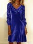 Women Plain Long Sleeve Spring/Fall Split Joint Dress Cowl Neck Daily Sexy Midi Sequin A-Line Dress