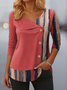 Women Striped Long Sleeve Tee T-shirt V Neck Printing Casual Spring/Fall Top