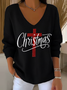 Women Christmas Long Sleeve Tee T-shirt V Neck Printing Casual Spring/Fall Top