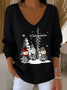 Women Christmas Snowman Long Sleeve Tee T-shirt V Neck Printing Casual Spring/Fall Top