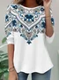 Women Ethnic Long Sleeve Tee T-shirt Crew Neck Casual Spring/Fall Tunic Top