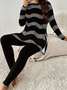 Women Striped Printing Two-Piece Set Daily Long Sleeve Casual Spring/Fall Top With Pants Matching Set