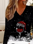 Women Christmas Long Sleeve Tee T-shirt V Neck Printing Casual Spring/Fall Graphic Tee Top