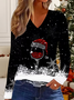 Women Christmas Long Sleeve Tee T-shirt V Neck Printing Casual Spring/Fall Graphic Tee Top