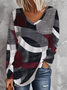 Women Abstract Long Sleeve Tee T-shirt V Neck Printing Casual Spring/Fall Graphic Tee Top