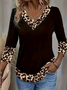 Women Leopard Long Sleeve Tee T-shirt V Neck Printing Casual Spring/Fall Graphic Tee Top