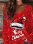 Women Christmas Long Sleeve Tee T-shirt V Neck Printing Casual Spring/Fall Graphic Tee Top