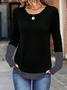 Women Contrast Stitching Long Sleeve Tee T-shirt Crew Neck Casual Spring/Fall Tunic Top