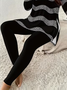 Women Striped Printing Two-Piece Set Daily Long Sleeve Casual Spring/Fall Top With Pants Matching Set