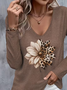 Women Floral Long Sleeve Tee T-shirt V Neck Printing Casual Spring/Fall Graphic Tee Top