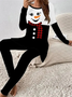 Women Christmas Snowman Printing Two-Piece Set Daily Long Sleeve Casual Spring/Fall Top With Pants Matching Set