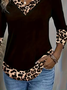 Women Leopard Long Sleeve Tee T-shirt V Neck Printing Casual Spring/Fall Graphic Tee Top