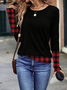 Women Plaid Long Sleeve Tee T-shirt Crew Neck Casual Spring/Fall Tunic Top