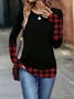 Women Plaid Long Sleeve Tee T-shirt Crew Neck Casual Spring/Fall Tunic Top