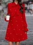 Women Plain Long Sleeve Spring/Fall Beaded Dress Lotus Leaf Collar Daily Casual Mini Fit & Flare Dress A-Line Dress