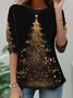 Women Christmas Long Sleeve Tee T-shirt Crew Neck Casual Spring/Fall Tunic Top