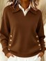Women Plain Split Joint Winter Street Long Sleeve Shawl Collar Cotton Sweater