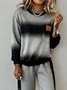 Women Ombre Printing Two-Piece Set Daily Long Sleeve Casual Spring/Fall Top With Pants Matching Set