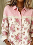 Women Floral Long Sleeve Shirt Spring/Fall Buckle Shirt Collar Regular Sleeve Daily Casual Top