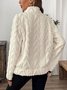 Women Plain Stand Collar Jacquard Casual Spring/Fall Long Sleeve Sweatshirt