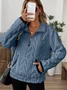 Women Plain Stand Collar Jacquard Casual Spring/Fall Long Sleeve Sweatshirt