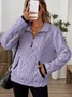 Women Plain Stand Collar Jacquard Casual Spring/Fall Long Sleeve Sweatshirt