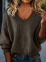 Women Plain Split Joint Winter Sexy Long Sleeve V Neck Sweater