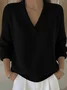 Women Plain Split Joint Spring/Fall Street Long Sleeve V Neck Cotton Sweater