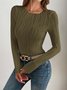 Women Striped Long Sleeve Tee T-shirt Crew Neck Jacquard Casual Spring/Fall Top
