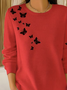 Women Butterfly Printing Spring/Fall Casual Long Sleeve Crew Neck Sweater