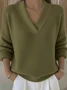 Women Plain Split Joint Spring/Fall Street Long Sleeve V Neck Cotton Sweater