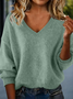 Women Plain Split Joint Winter Sexy Long Sleeve V Neck Sweater