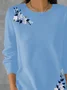 Women Floral Printing Spring/Fall Casual Long Sleeve Crew Neck Sweater
