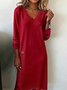 Women Plain Long Sleeve Spring/Fall Split Joint Dress V Neck Daily Casual Maxi T-Shirt Dress A-Line Dress