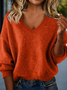 Women Plain Split Joint Winter Sexy Long Sleeve V Neck Sweater