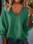 Women Plain Split Joint Winter Sexy Long Sleeve V Neck Sweater