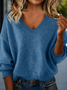 Women Plain Split Joint Winter Sexy Long Sleeve V Neck Sweater
