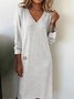 Women Plain Long Sleeve Spring/Fall Split Joint Dress V Neck Daily Casual Maxi T-Shirt Dress A-Line Dress