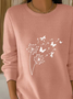 Women Floral Printing Spring/Fall Casual Long Sleeve Crew Neck Sweater