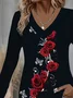 Women Floral Long Sleeve Tee T-shirt V Neck Printing Casual Spring/Fall Graphic Tee Top