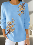 Women Floral Printing Spring/Fall Casual Long Sleeve Crew Neck Sweater