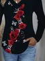 Women Floral Long Sleeve Tee T-shirt V Neck Printing Casual Spring/Fall Graphic Tee Top